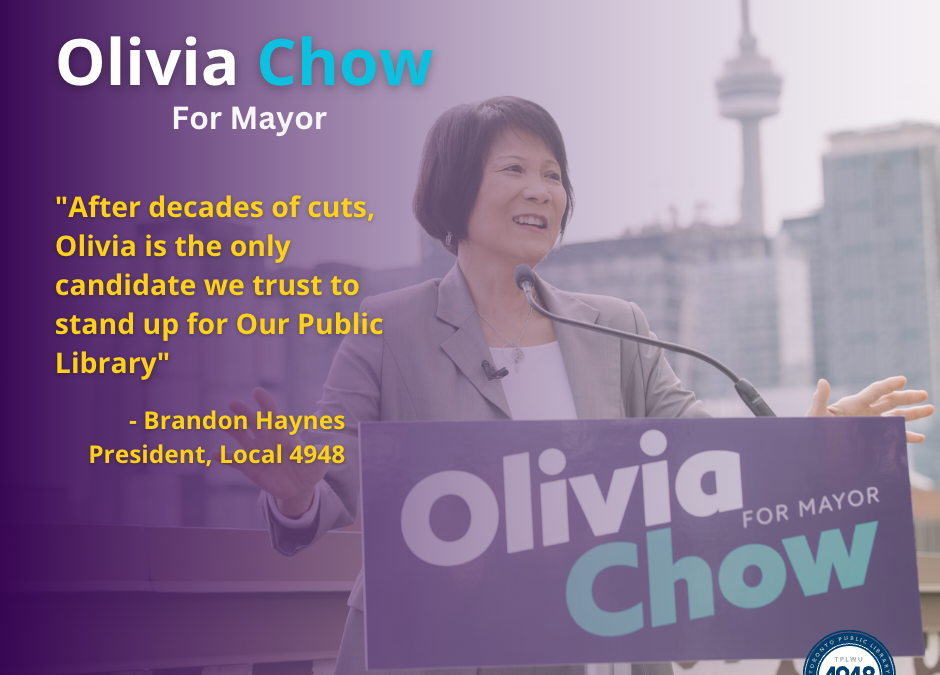 Toronto Public Library Workers Endorse Olivia Chow for Mayor